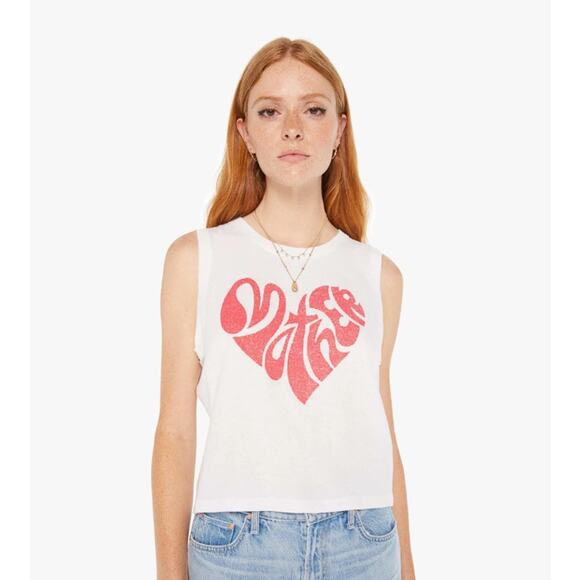 Mother White Sleeveless Strong Silent Type Tank Top Cropped Heart Design Large - Picture 1 of 12